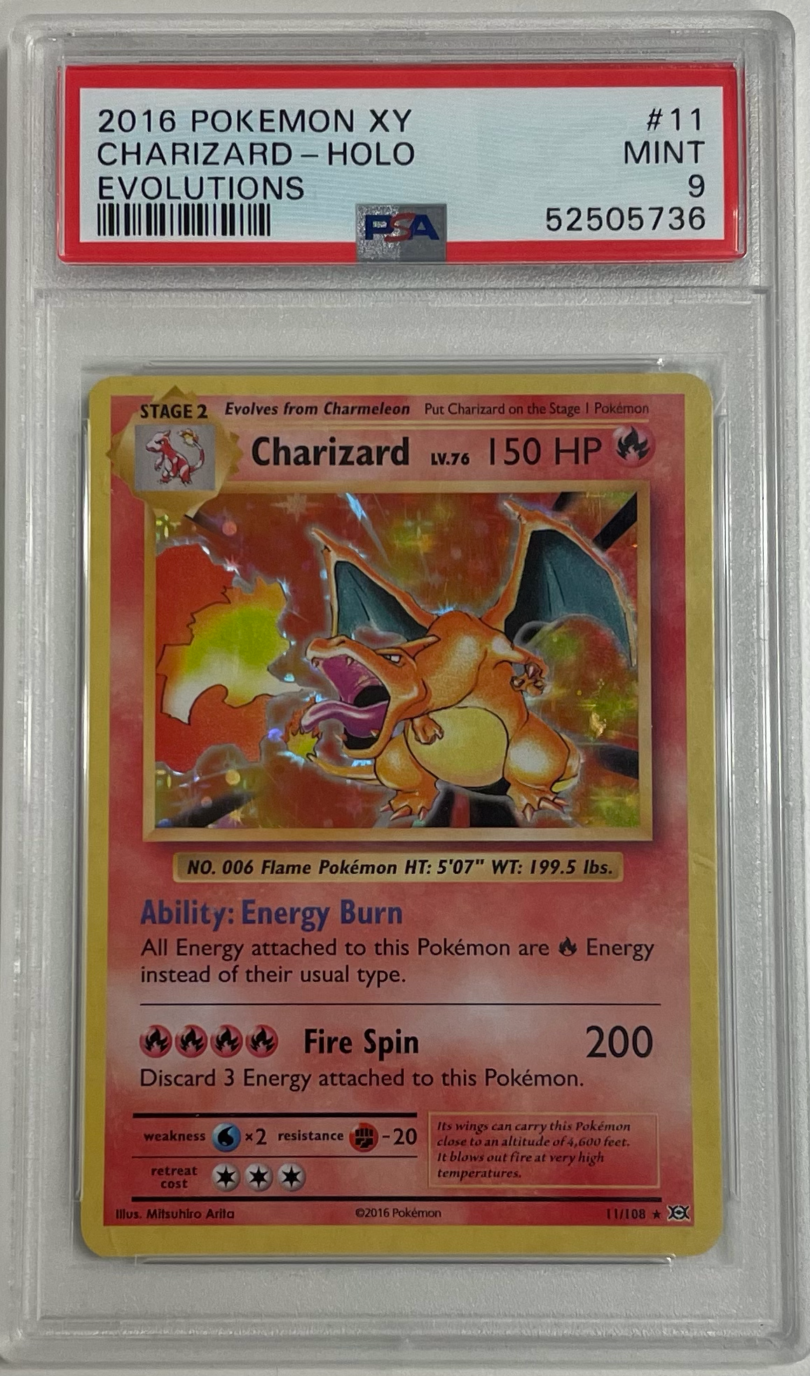 Charizard 11/108 Holo Evolutions XY - 2016 Pokemon - PSA 9