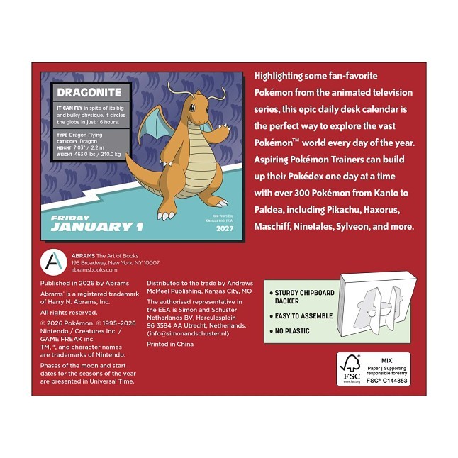 Pokémon 2027 Day-to-Day Calendar